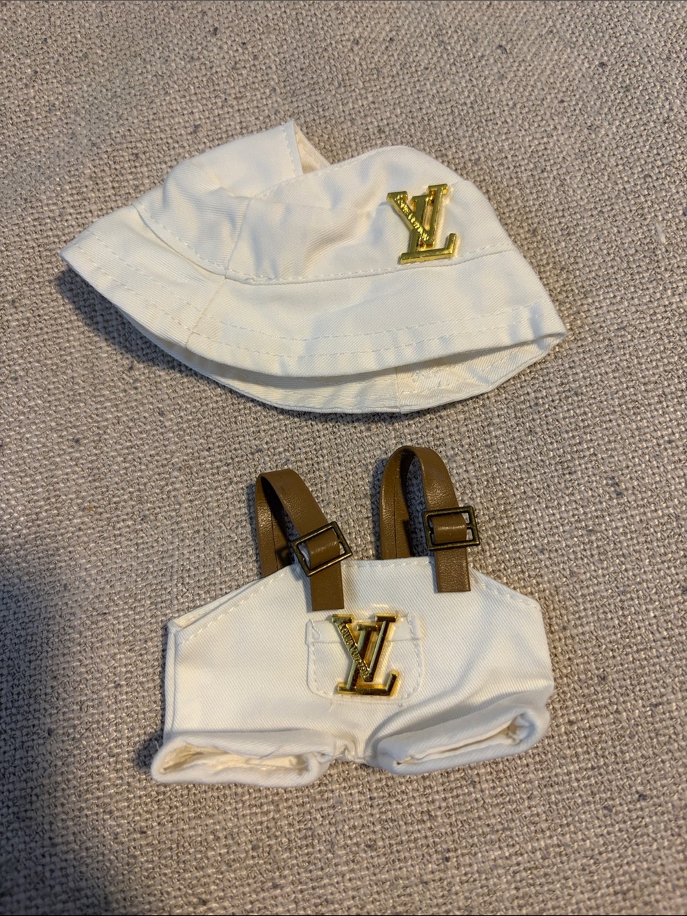 Labubu Louis Vuitton White Bucket Hat & Harness Set